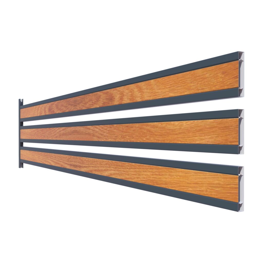 Element gard COMBI RUFSTER – 0,50 mm – Gri-antracit RAL 7016 – Texturat / imitație lemn – Stejar auriu