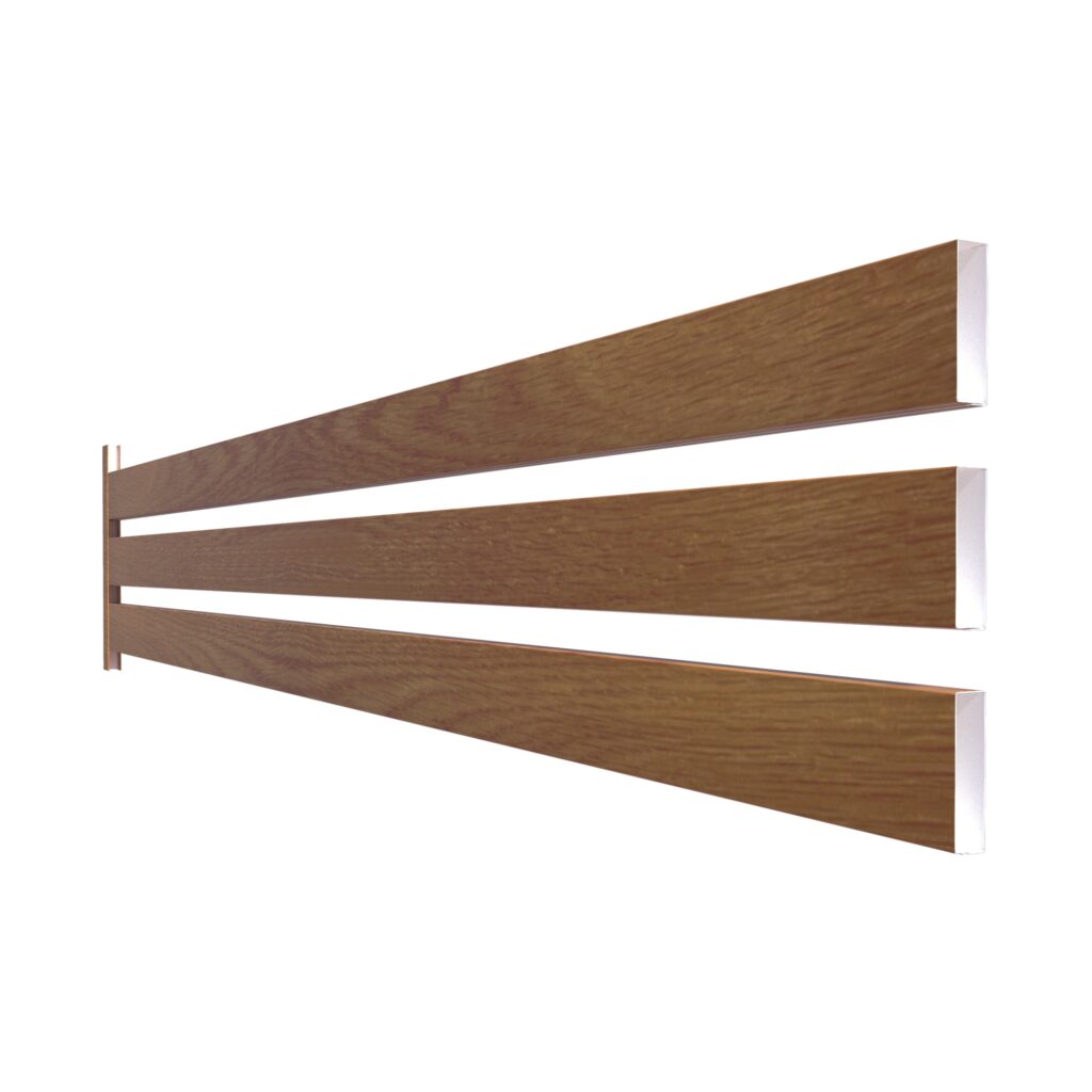 Element rectangular pentru gard, RUFSTER, dimensiune 80x20 mm, grosime 0,50 mm, finisaj texturat, culoare stejar auriu