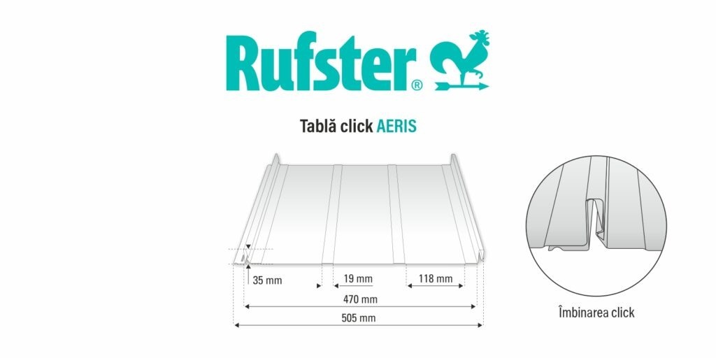 Tablă click RUFSTER AERIS Premium – 0,50 mm – Gri-antracit RAL 7016 – Poliester mat structurat (MS)