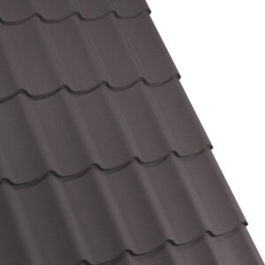 Țiglă metalică RUFSTER AQUA 3D Eco – 0,45 mm – Maro-grafit RAL 8019 – Poliester mat structurat (MS)