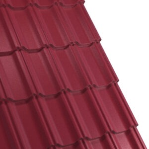 Țiglă metalică RUFSTER CELESTA Eco – 0,45 mm – Vișiniu RAL 3005 – Poliester mat structurat (MS)