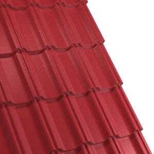 Țiglă metalică RUFSTER CELESTA Eco – 0,45 mm – Roșu RAL 3011 – Poliester mat structurat (MS)