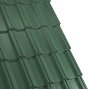 Țiglă metalică RUFSTER CELESTA Eco – 0,45 mm – Verde-crom RAL 6020 – Poliester mat structurat (MS)