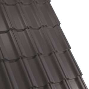 Țiglă metalică RUFSTER CELESTA Eco – 0,45 mm – Maro-grafit RAL 8019 – Poliester mat structurat (MS)