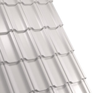 Țiglă metalică RUFSTER CELESTA Eco – 0,45 mm – Gri-aluminiu RAL 9006 – Poliester lucios