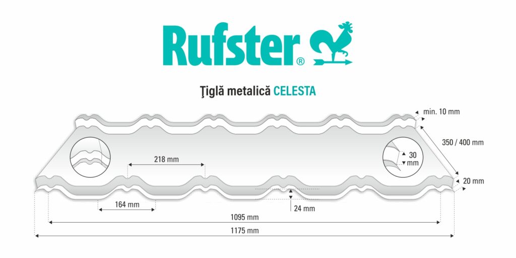 Țiglă metalică RUFSTER CELESTA Extra – 0,55 mm – Maro RAL 8017 – Super-poliester MPR