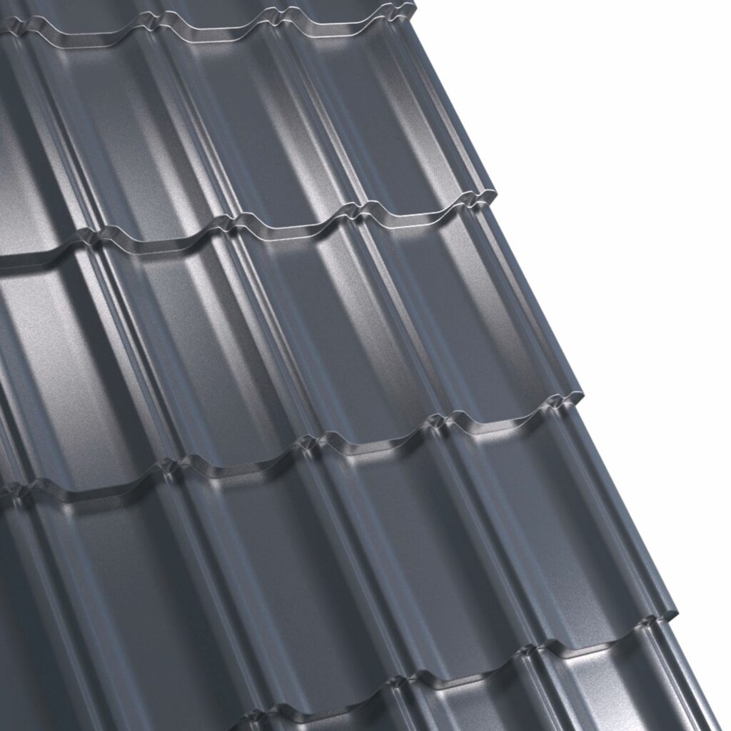 Țiglă metalică RUFSTER CELESTA Premium – 0,50 mm – Gri-antracit RAL 7016 – Poliester lucios