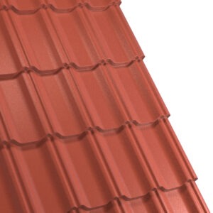 Țiglă metalică RUFSTER CELESTA Premium – 0,50 mm – Maro-cupru RAL 8004 – Poliester mat structurat (MS)