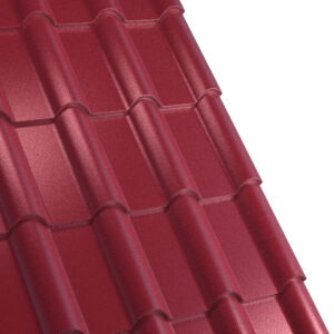 Țiglă metalică RUFSTER TERRA Extra – 0,55 mm – Vișiniu RAL 3005 – Super-poliester MPR