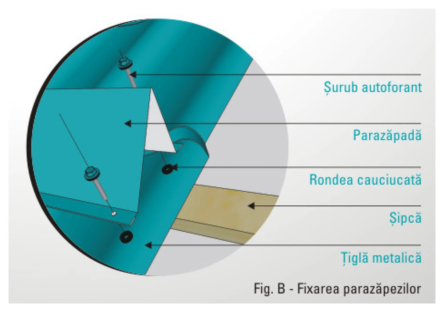 Fixarea parazăpezilor clasice cu șuruburi și rondea cauciucată - Fig. B