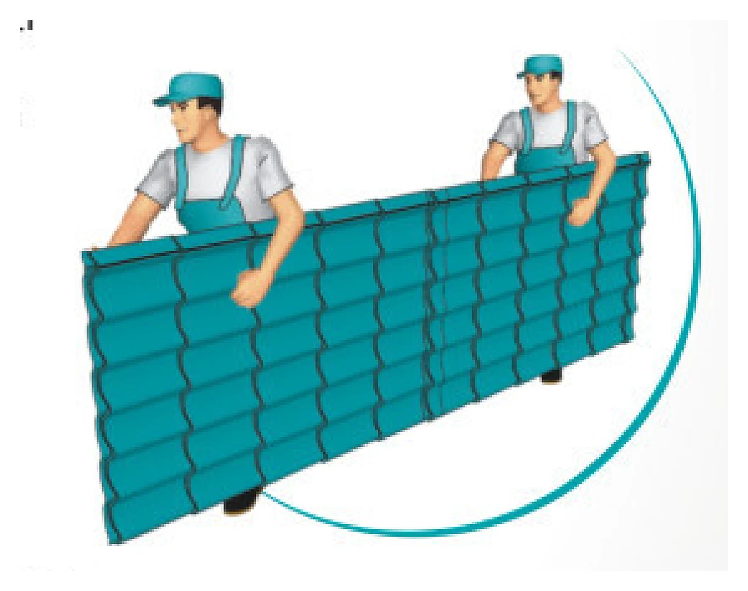 Manipularea manuală a colilor de țiglă metalică în poziție verticală